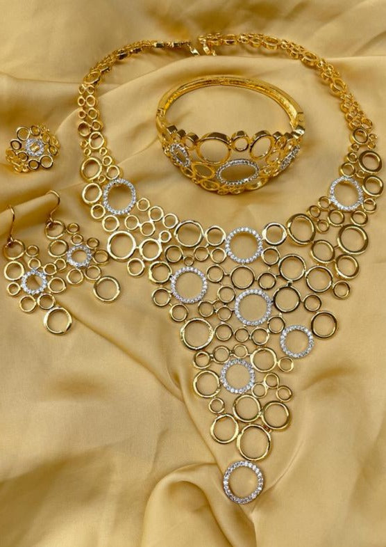 American Diamond Golden Round Necklace - Abdesignsjewellery