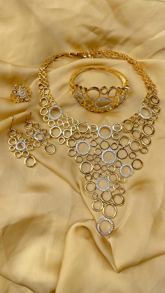 American Diamond Golden Round Necklace - Abdesignsjewellery