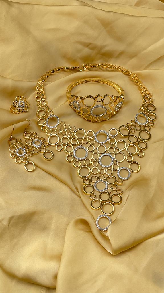 American Diamond Golden Round Necklace - Abdesignsjewellery
