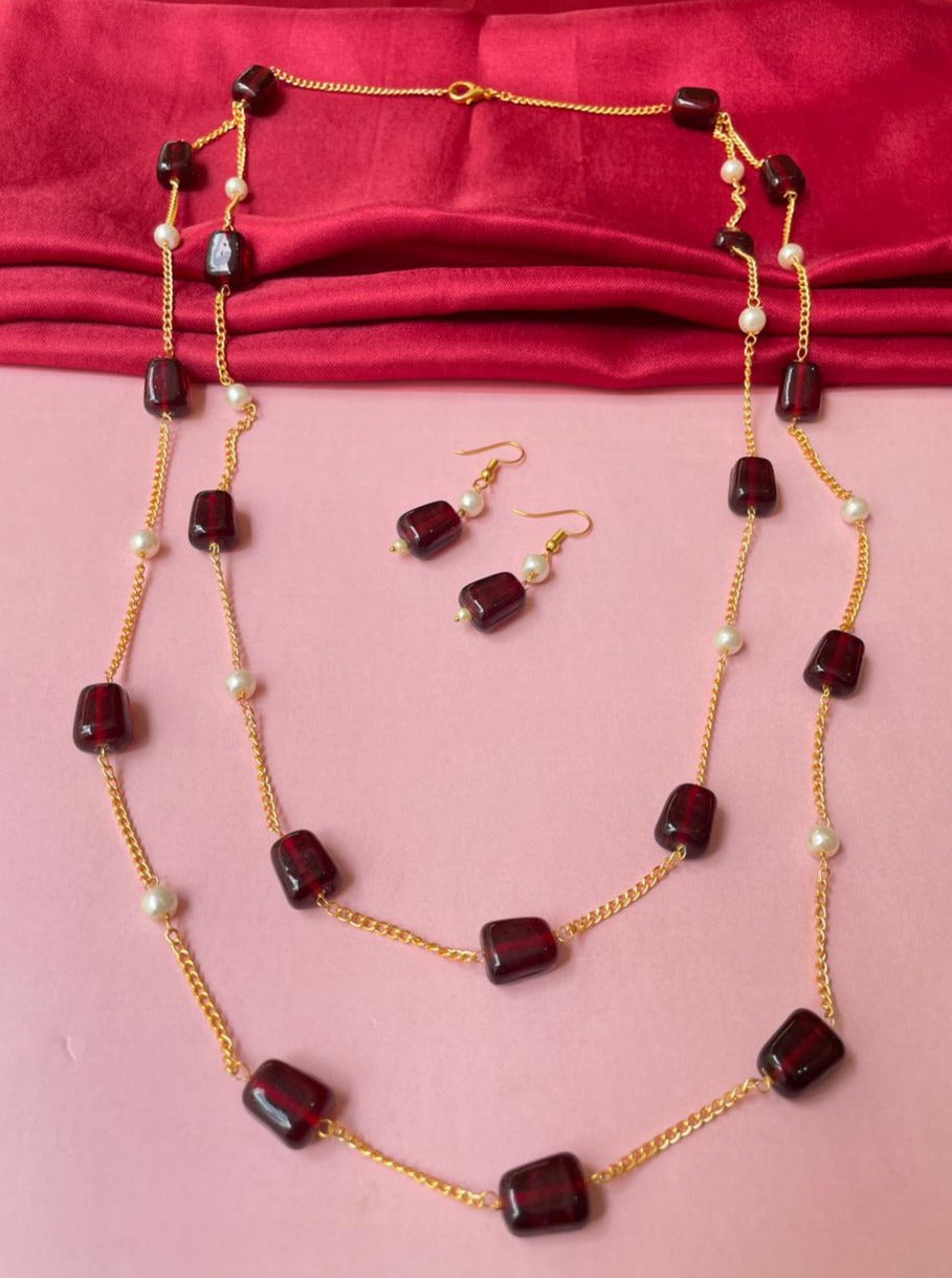 Maroon Stone Dailywear Mala - necklace by Abdesigns Jewellery