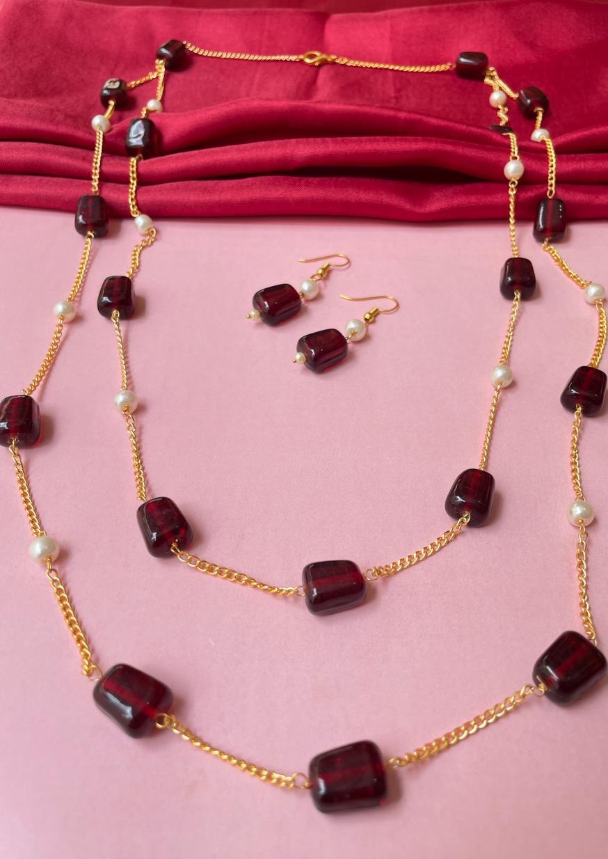 Maroon Stone Dailywear Mala - necklace by Abdesigns Jewellery