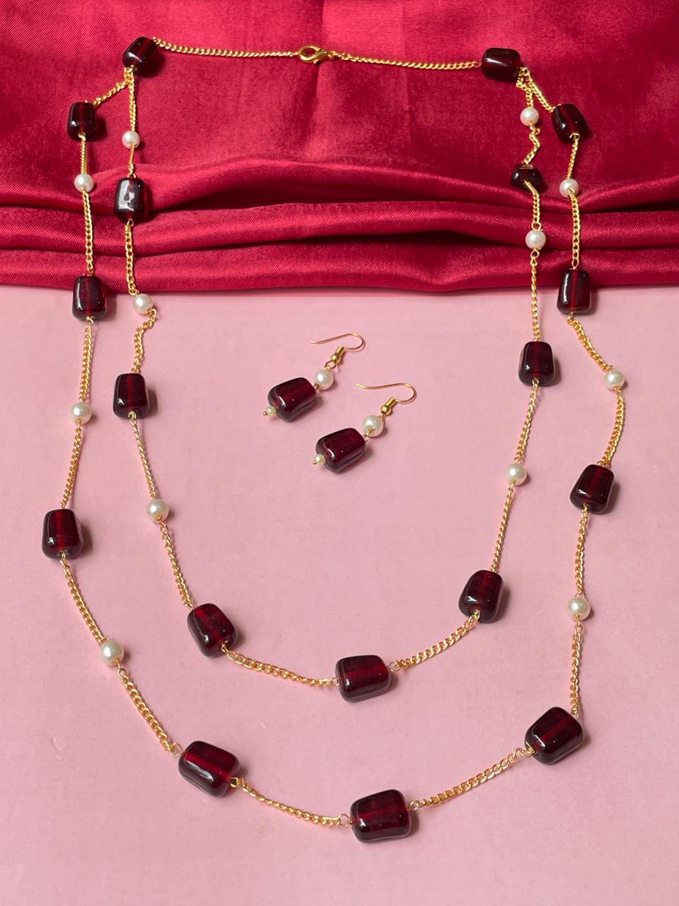 Maroon Stone Dailywear Mala - necklace by Abdesigns Jewellery