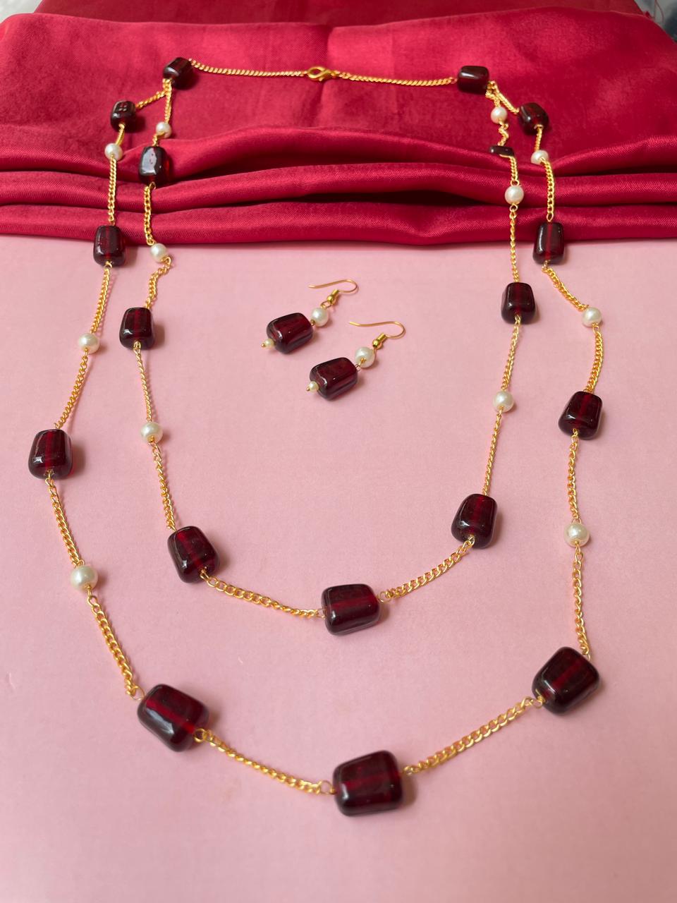 Maroon Stone Dailywear Mala - necklace by Abdesigns Jewellery