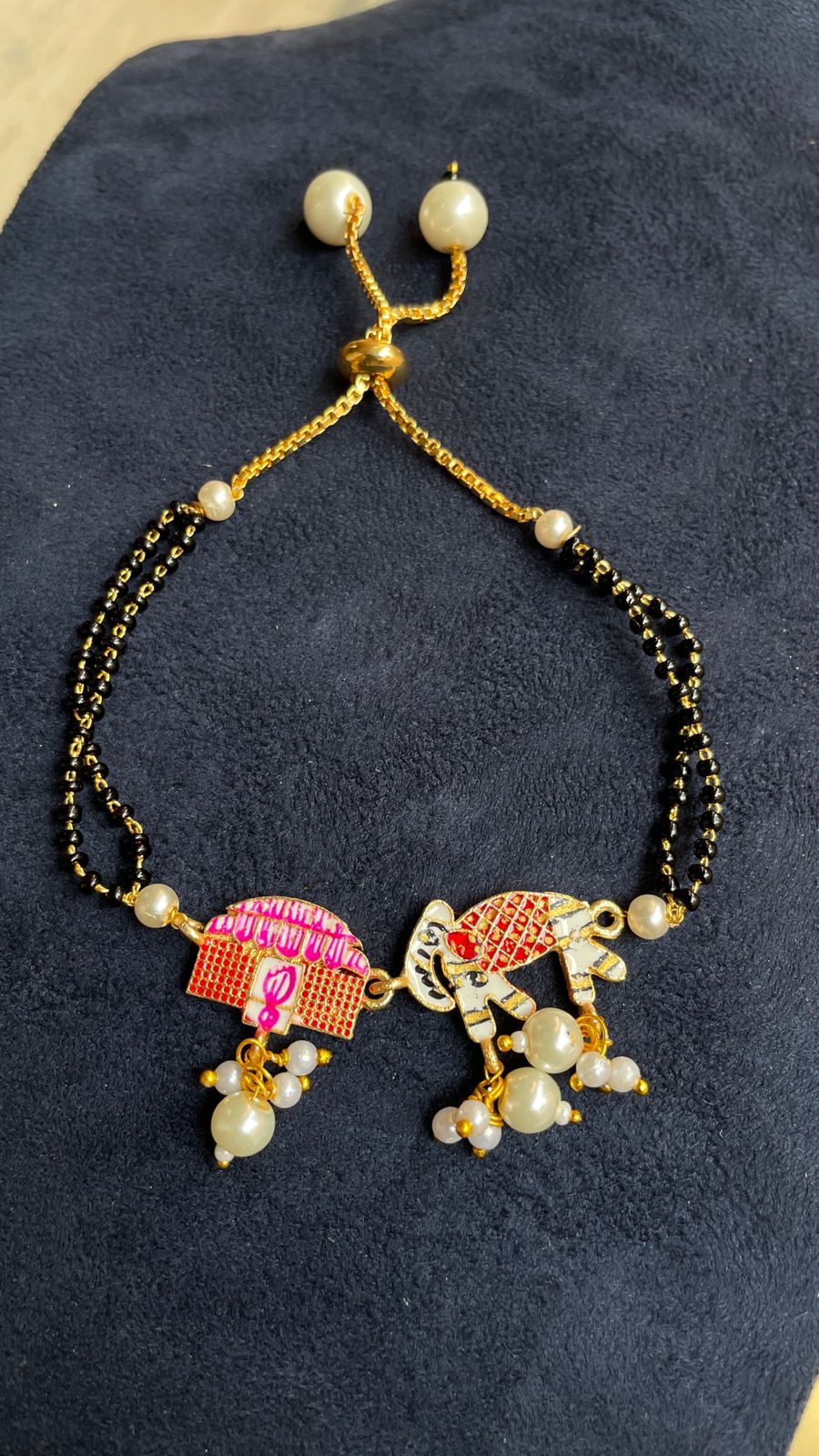 Hand Paint Elephant Palkhi Hand Mangalsutra - Abdesignsjewellery