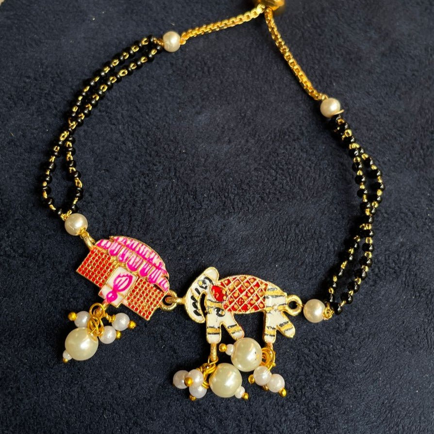 Hand Paint Elephant Palkhi Hand Mangalsutra - Abdesignsjewellery