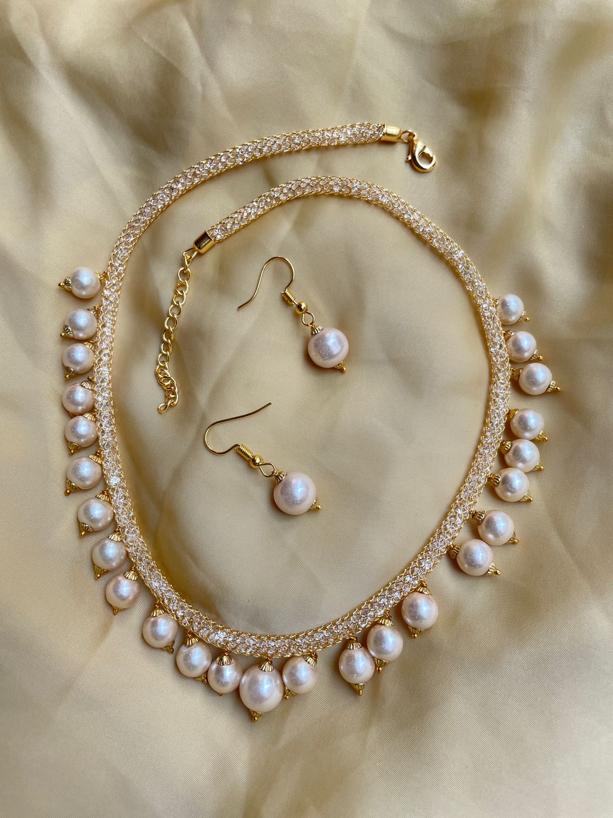 Gold Plated White Drop Kundan Necklace