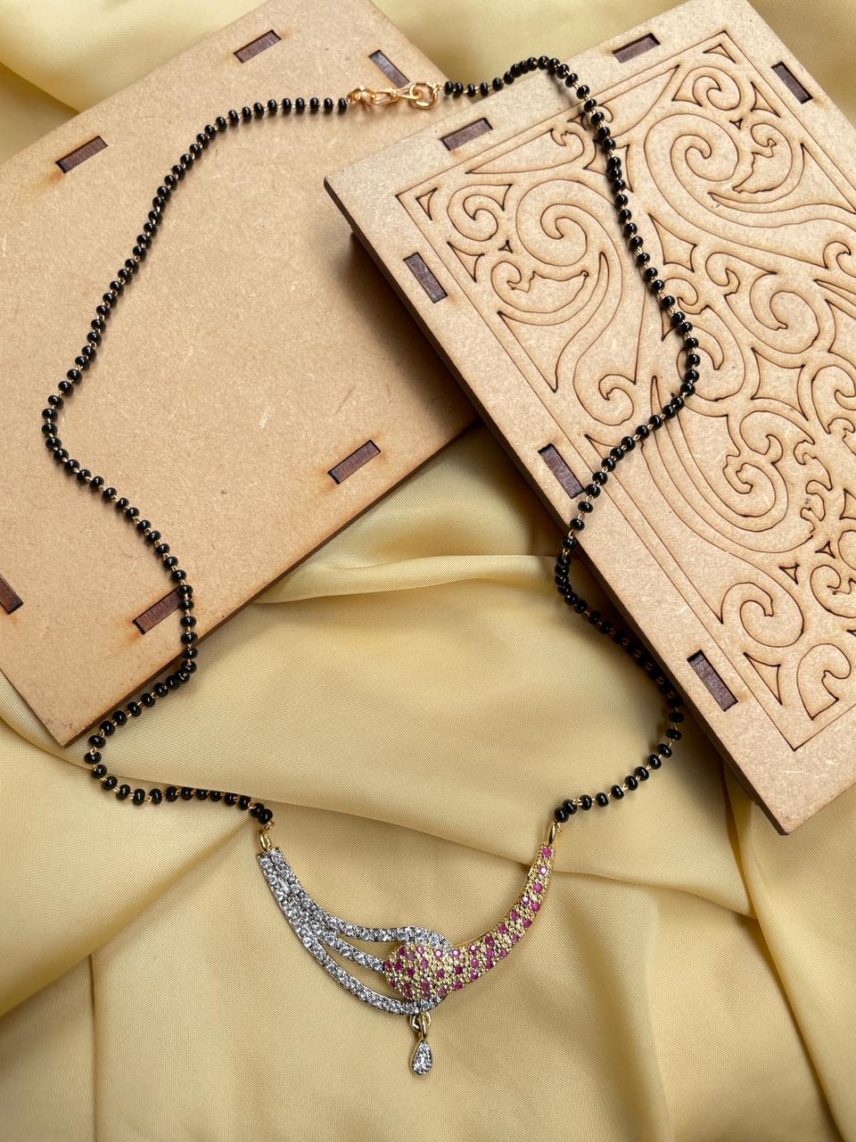 Gold Plated Pink American Diamond Mangalsutra - Abdesignsjewellery