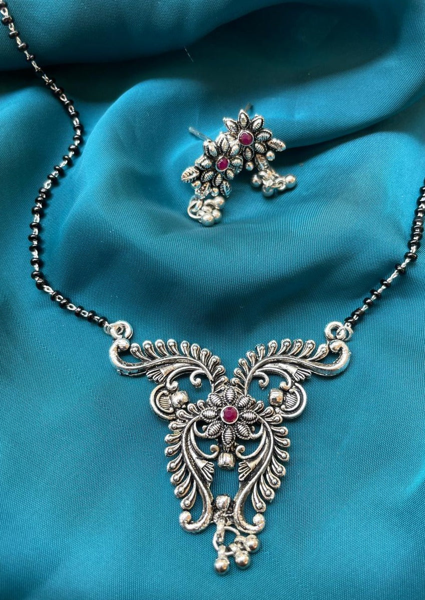 Oxidised Silver Flower Beautiful Fancy Mangalsutra