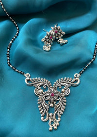 Thumbnail for Oxidised Silver Flower Beautiful Fancy Mangalsutra