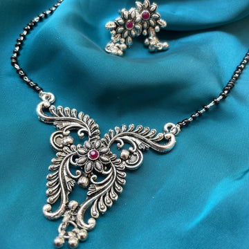 Oxidised Silver Flower Beautiful Fancy Mangalsutra