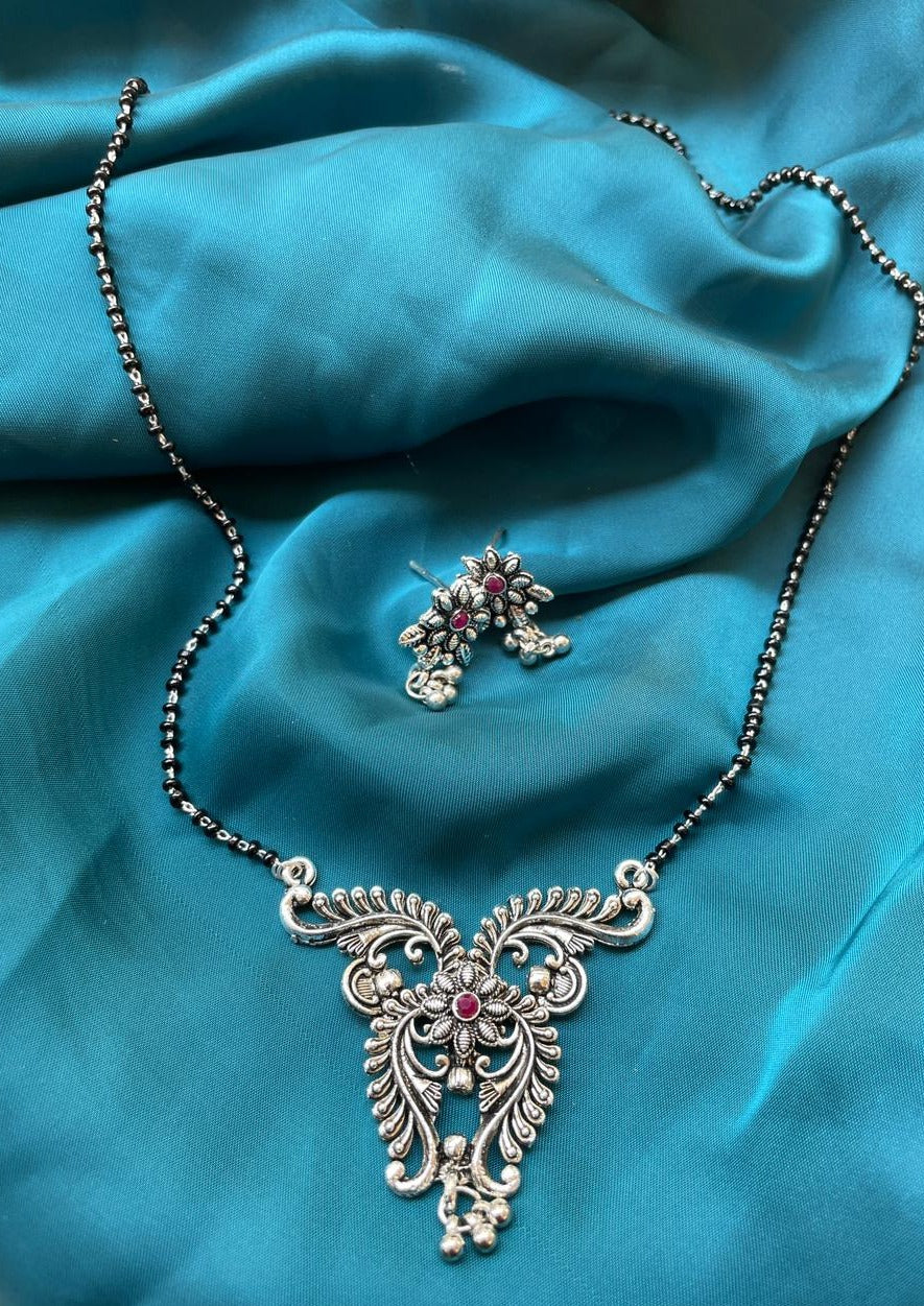 Oxidised Silver Flower Beautiful Fancy Mangalsutra