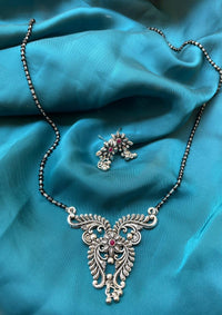 Thumbnail for Oxidised Silver Flower Beautiful Fancy Mangalsutra