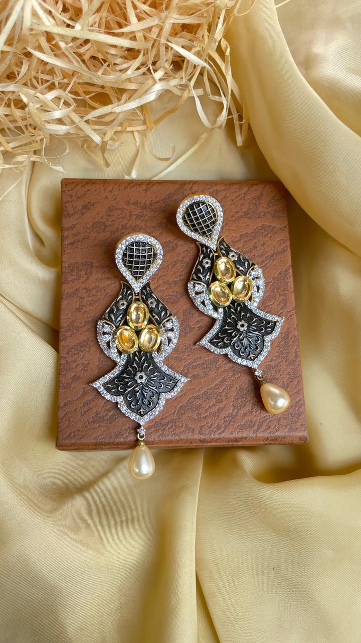 Black Handpainted American Diamond Earrings - Abdesignsjewellery