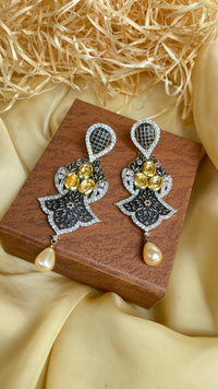 Thumbnail for Black Handpainted American Diamond Earrings - Abdesignsjewellery