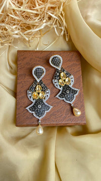 Thumbnail for Black Handpainted American Diamond Earrings