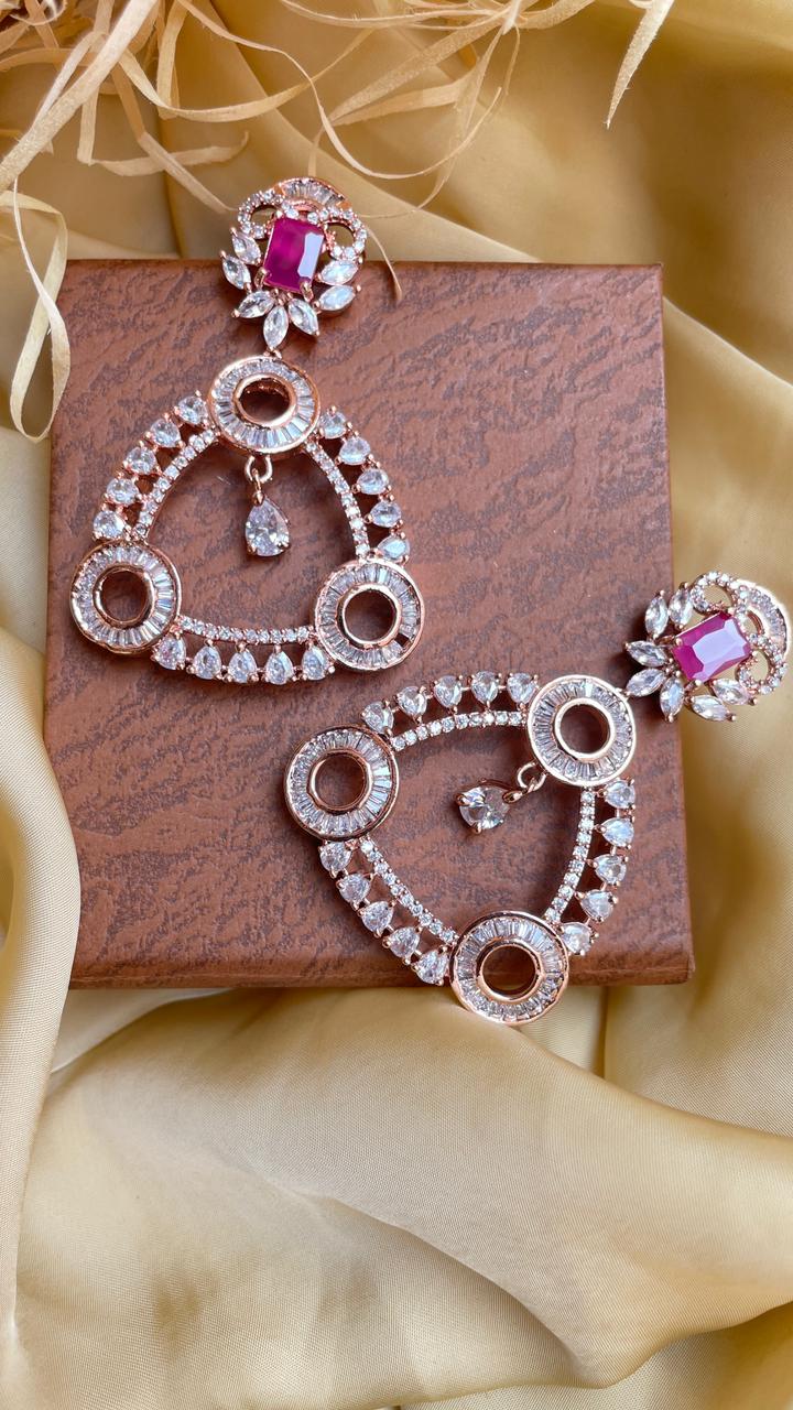 Elegant Rose Gold American Diamond Earrings - Abdesignsjewellery