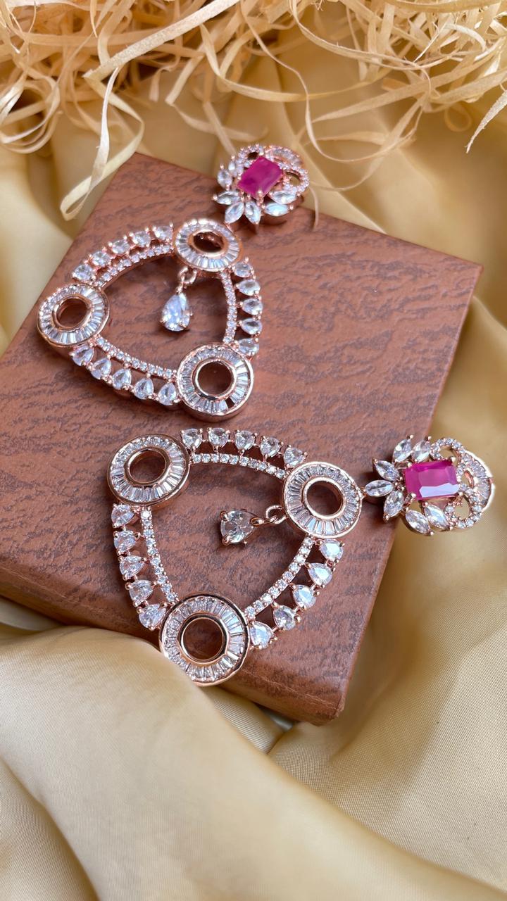 Elegant Rose Gold American Diamond Earrings