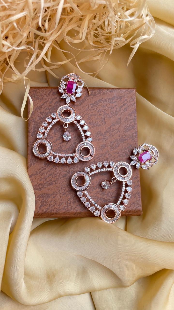 Elegant Rose Gold American Diamond Earrings - Abdesignsjewellery