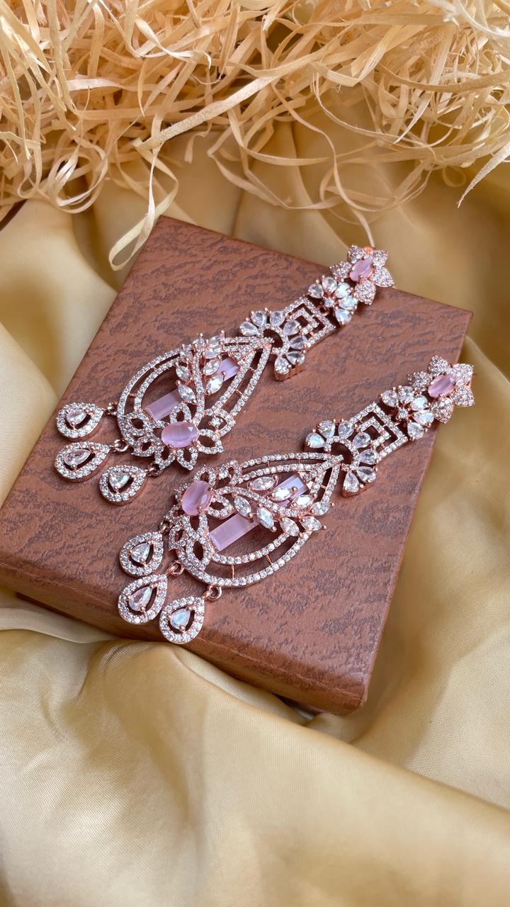 Shinny Rose Gold American Diamond Earrings