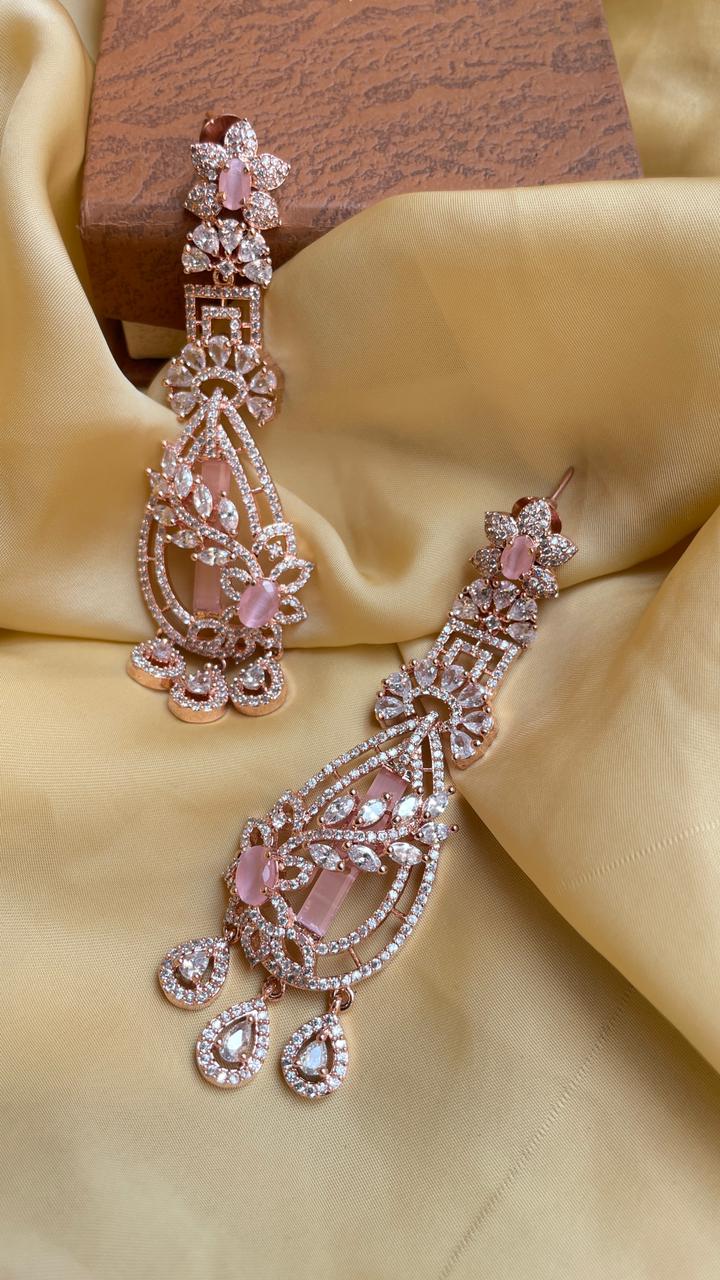 Shinny Rose Gold American Diamond Earrings