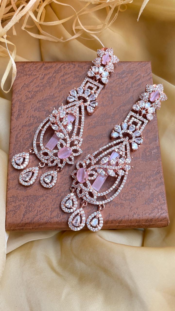 Shinny Rose Gold American Diamond Earrings