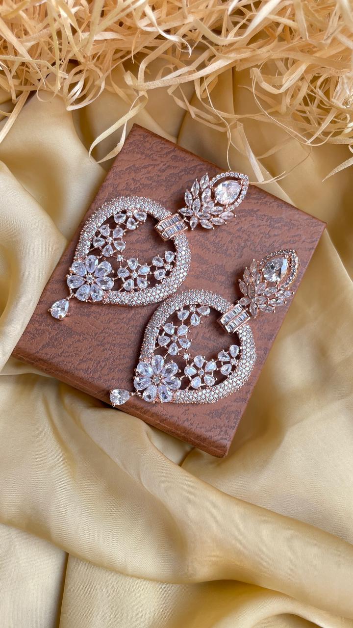Sparkling Rose Gold American Diamond Earrings