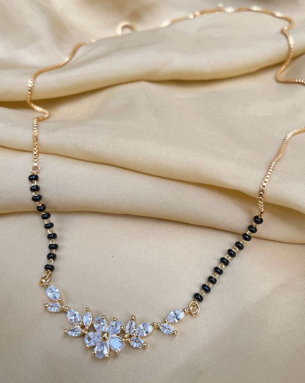 Floral Gold Plated Diamond Mangalsutra - Abdesignsjewellery
