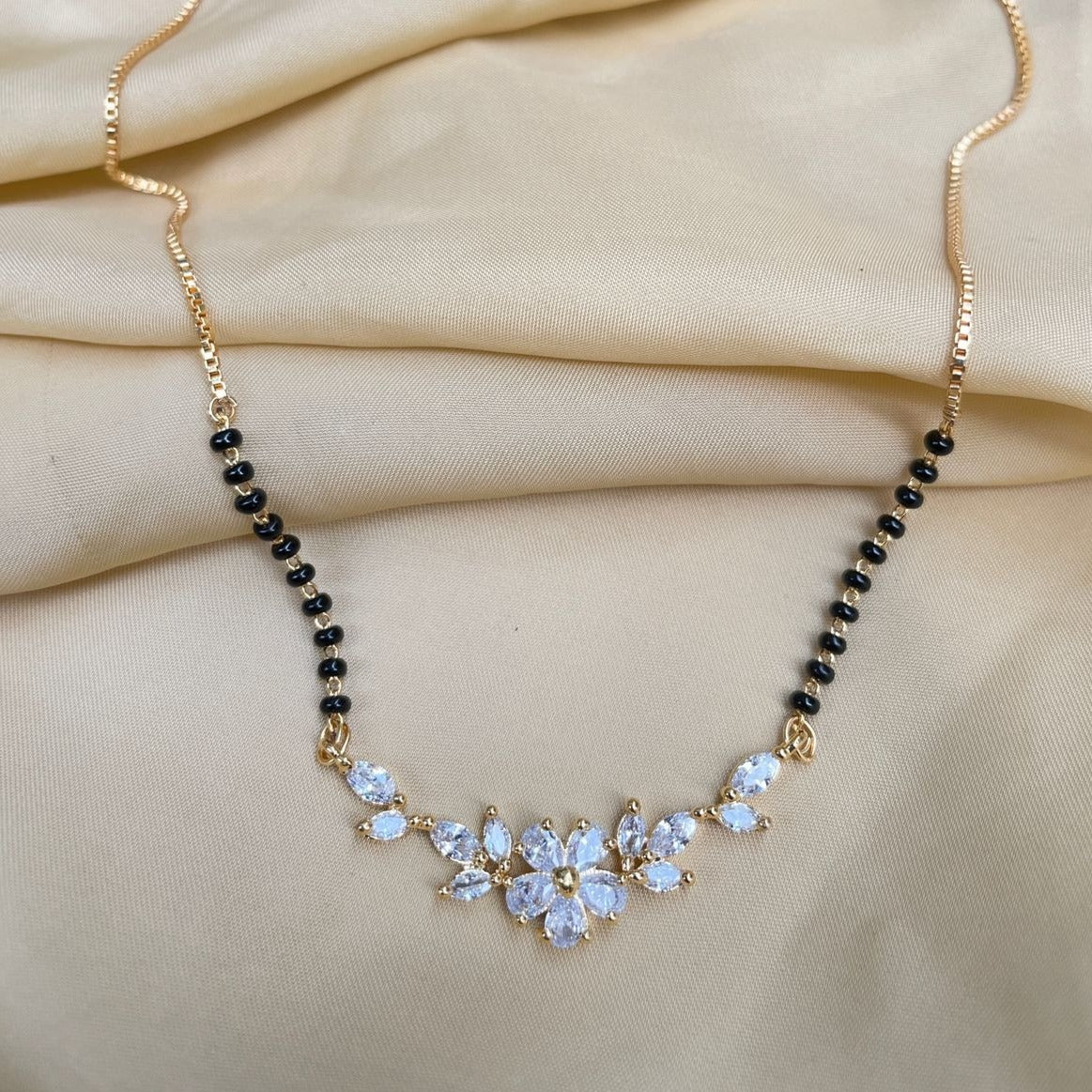 Floral Gold Plated Diamond Mangalsutra - Abdesignsjewellery