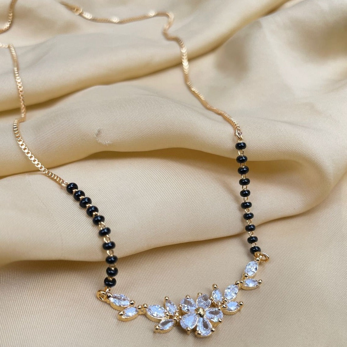 Floral Gold Plated Diamond Mangalsutra - Abdesignsjewellery