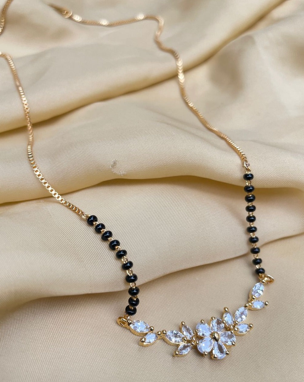 Floral Gold Plated Diamond Mangalsutra - Abdesignsjewellery