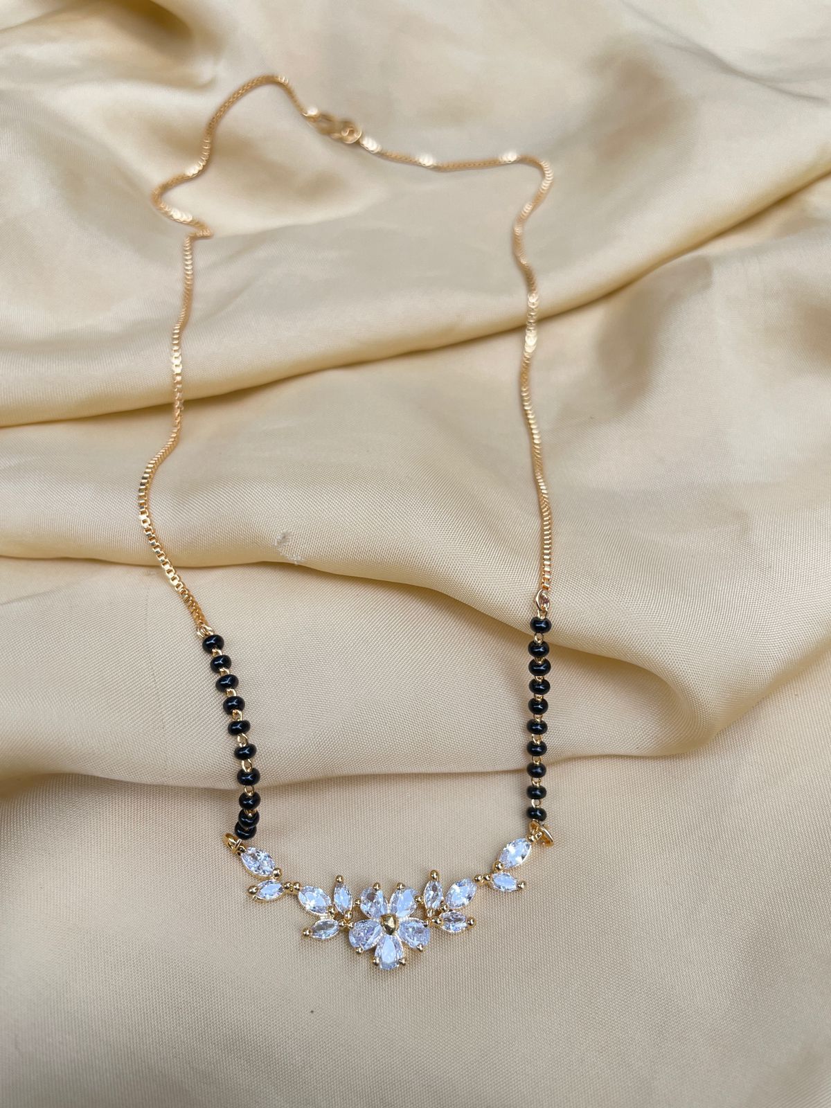 Floral Gold Plated Diamond Mangalsutra - Abdesignsjewellery