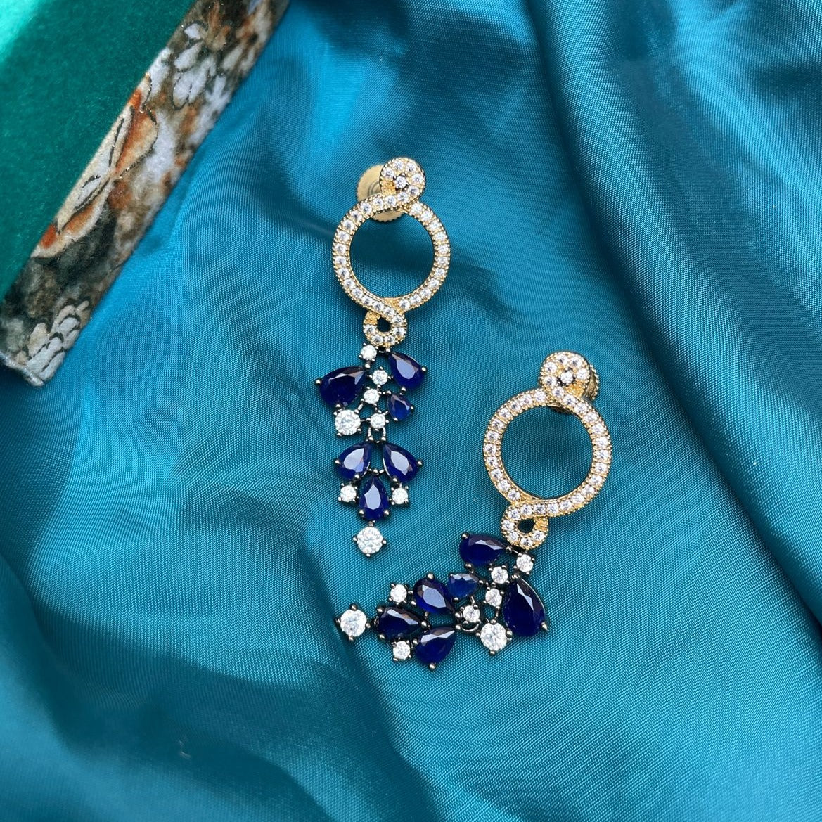 Blue Drop Gemstone Gold Earrings