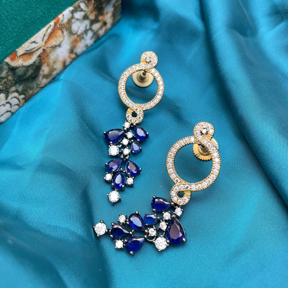Blue Drop Gemstone Gold Earrings