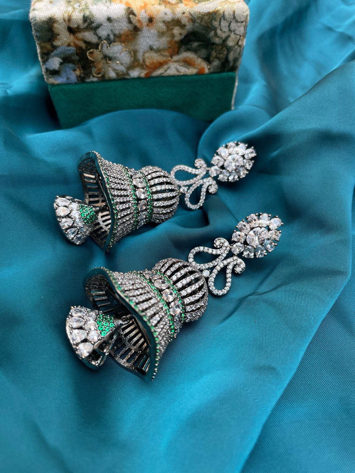 Silver Antique Designer Jhumka Earrings