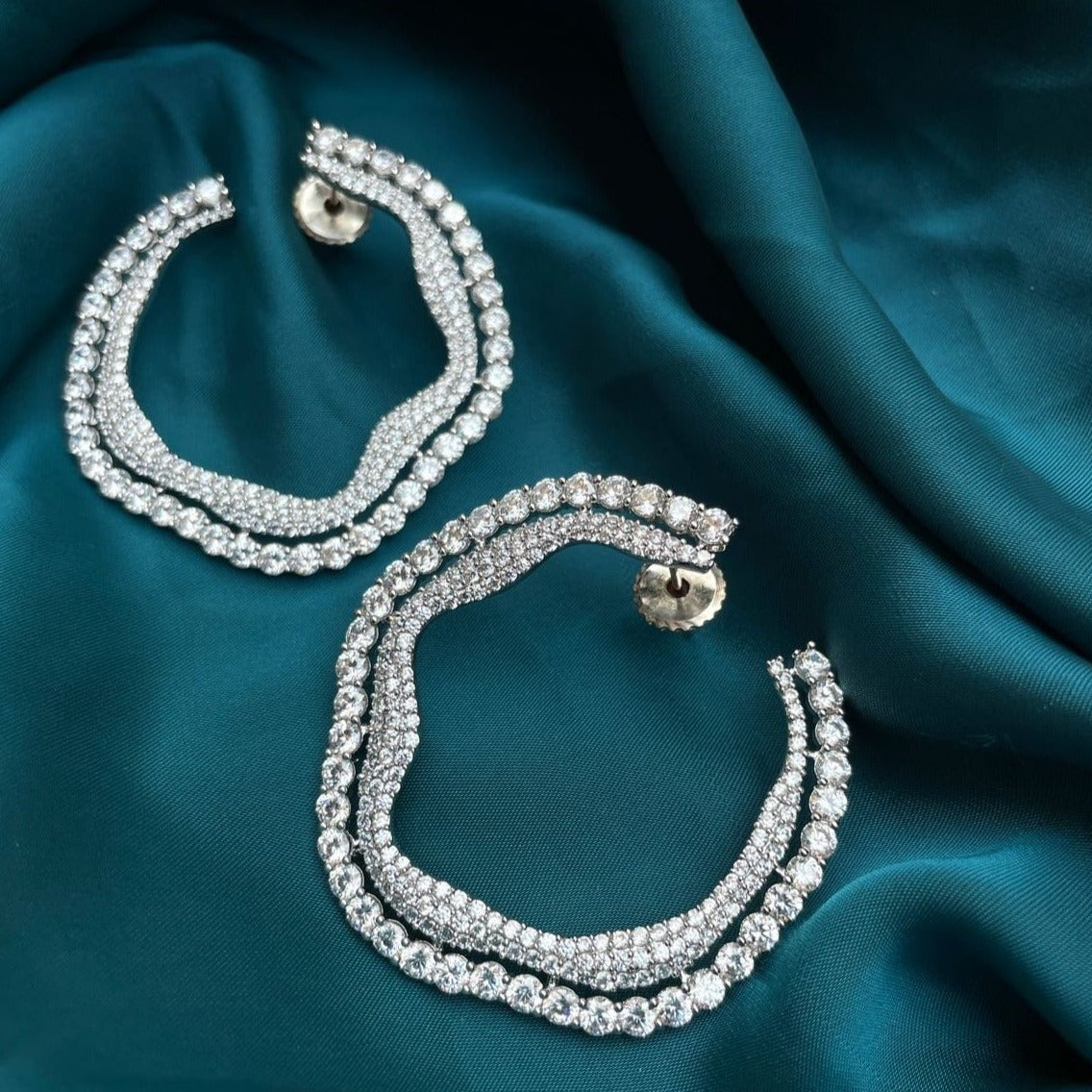 Sparkling Silver Diamond Earrings