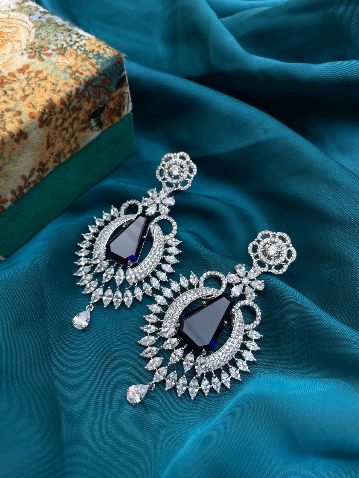 Blue Emerald Diamond Earrings