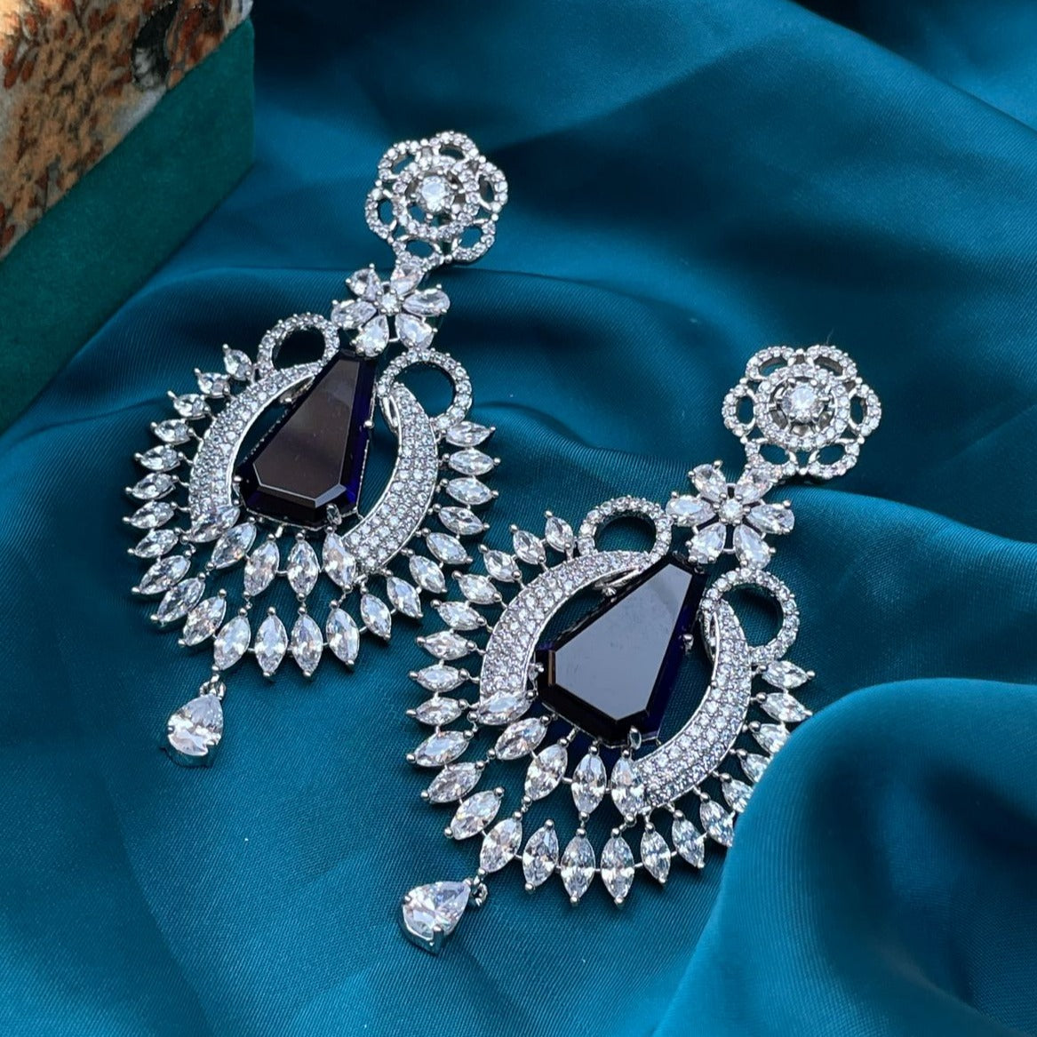 Blue Emerald Diamond Earrings