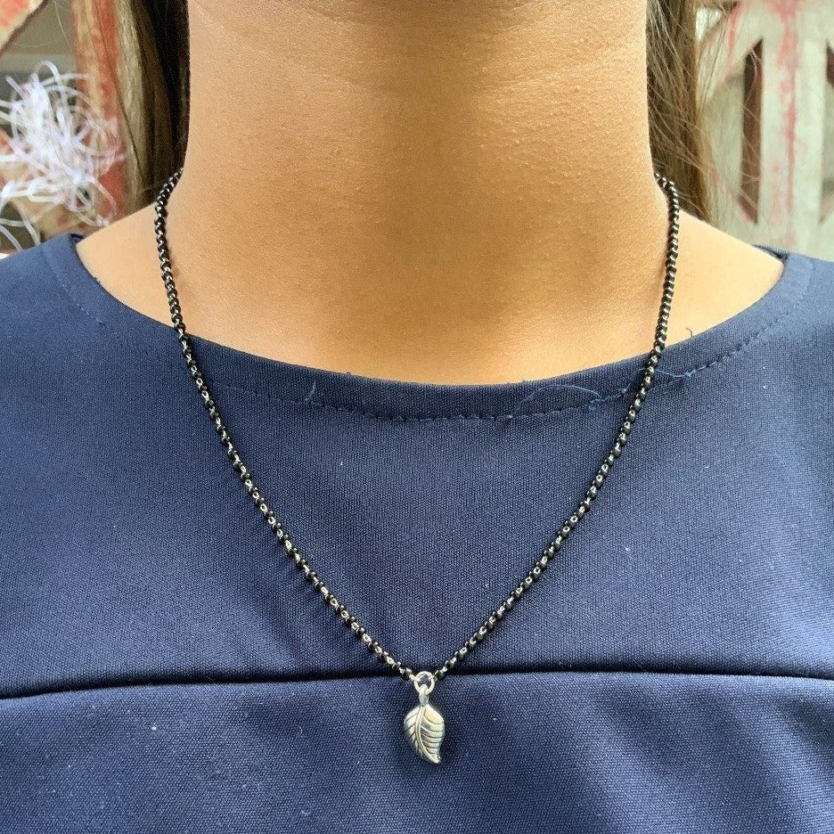 German Silver Oxidised PatternLeaf Mangalsutra - Abdesignsjewellery