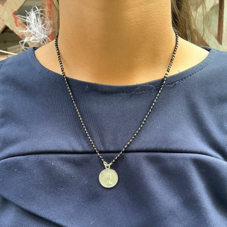German Silver Oxidised Silver coin Mangalsutra - Abdesignsjewellery