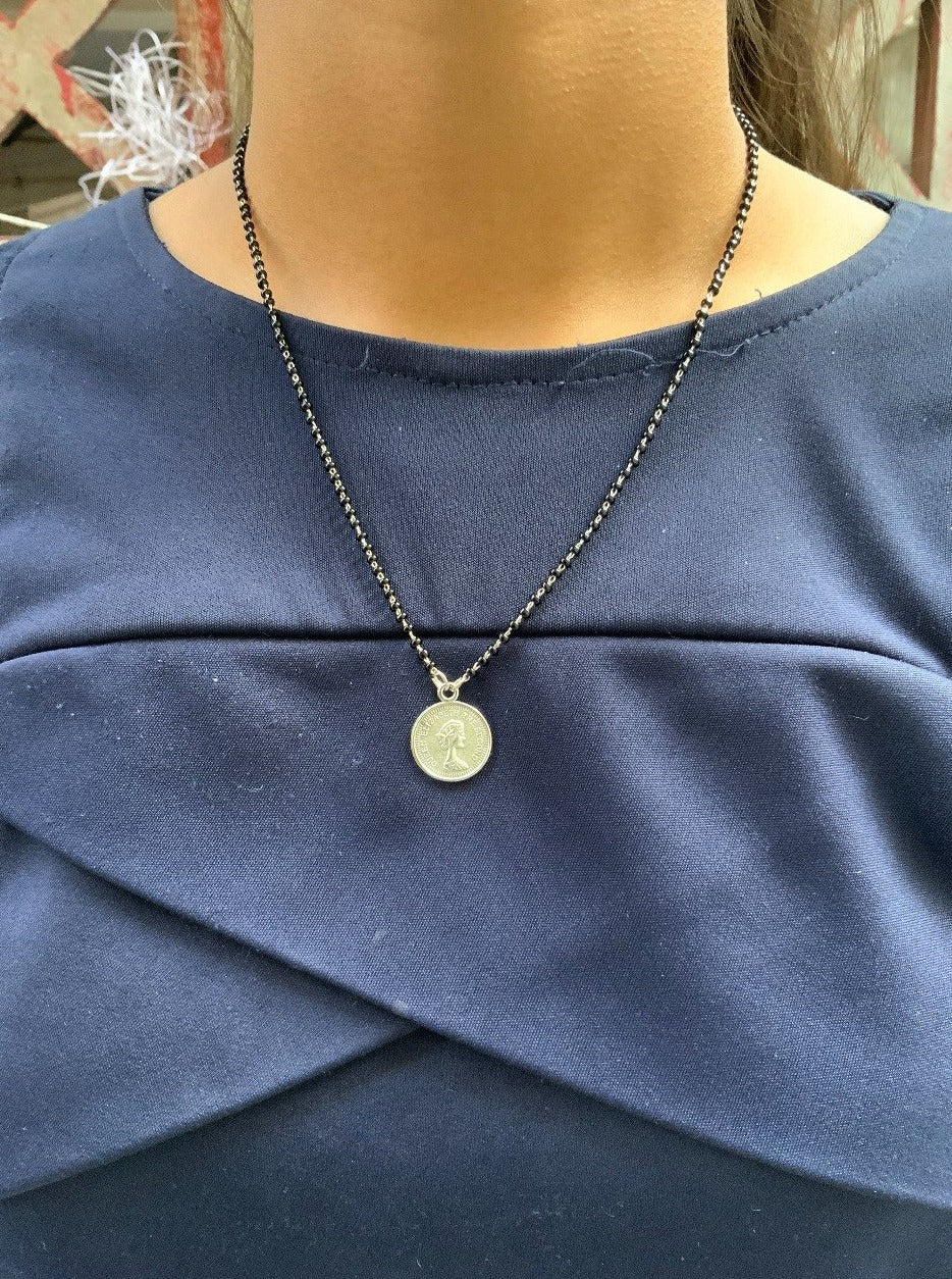 German Silver Oxidised Silver coin Mangalsutra - Abdesignsjewellery