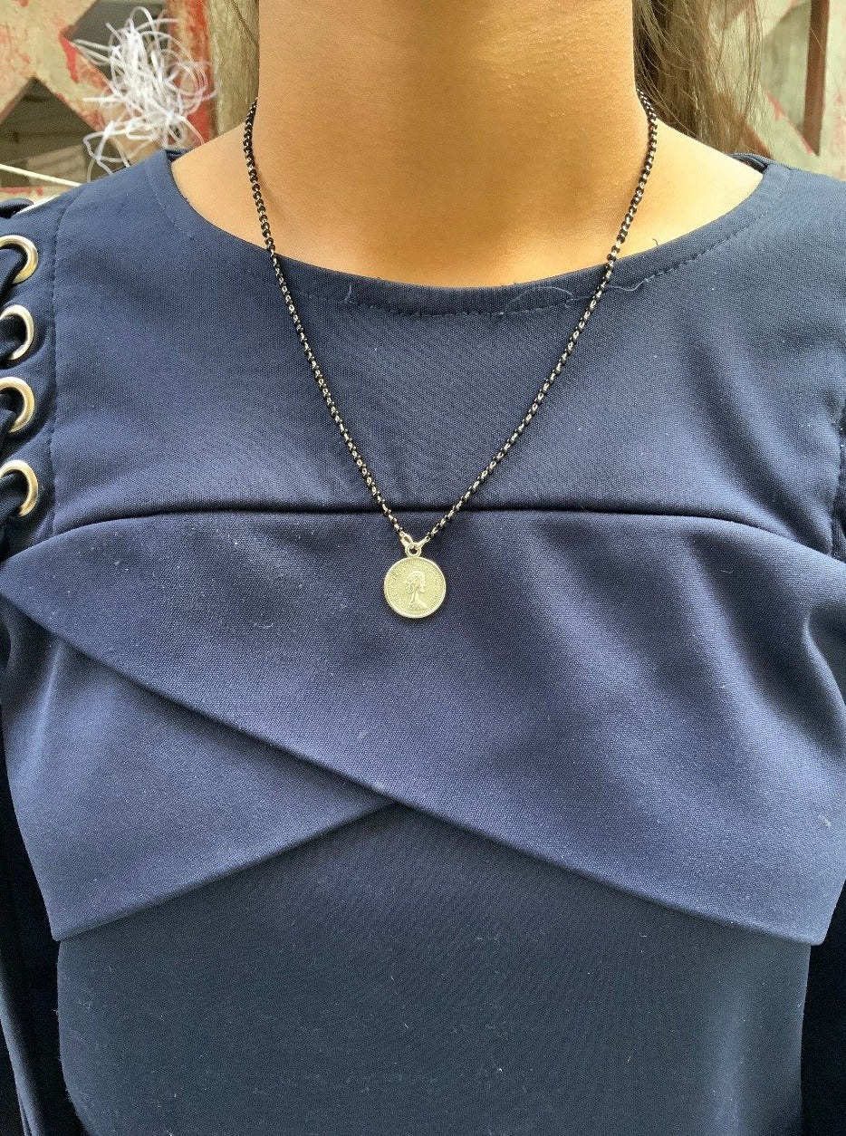 German Silver Oxidised Silver coin Mangalsutra - Abdesignsjewellery