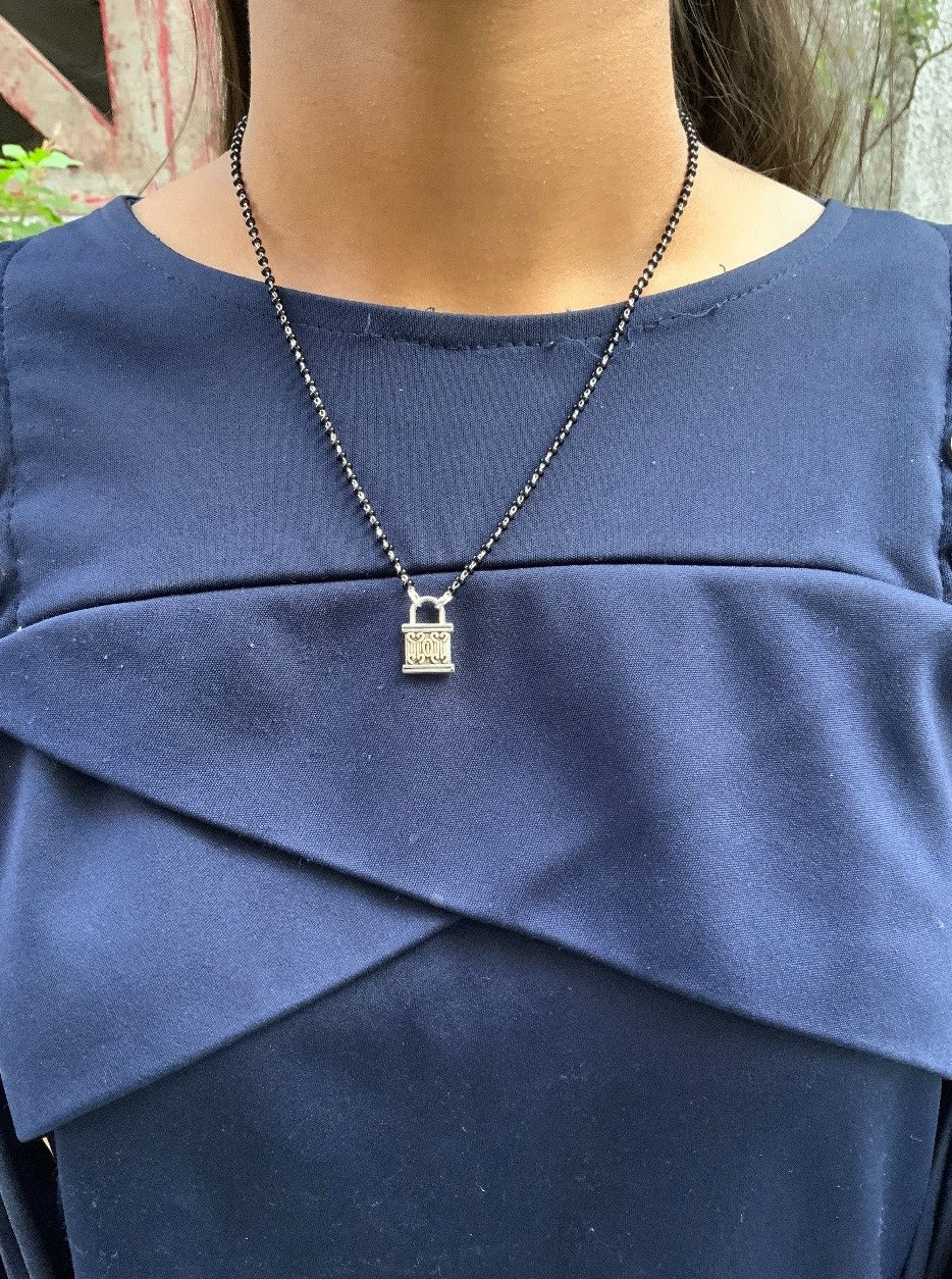 German Silver Oxidised Lock Mangalsutra - Abdesignsjewellery