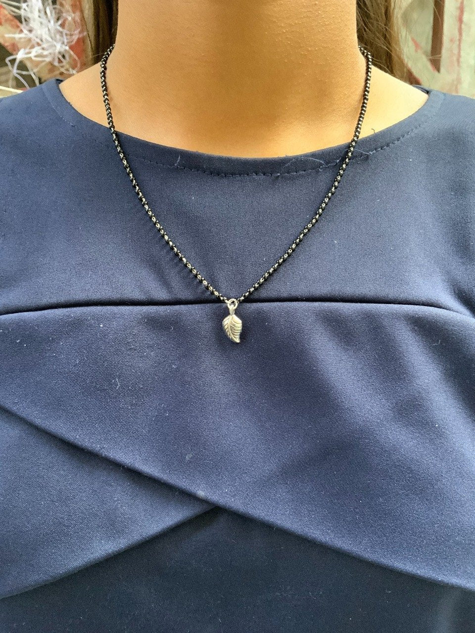 German Silver Oxidised PatternLeaf Mangalsutra - Abdesignsjewellery