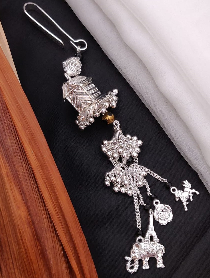 Beautiful German Silver Plated Saree Pin - Abdesignsjewellery