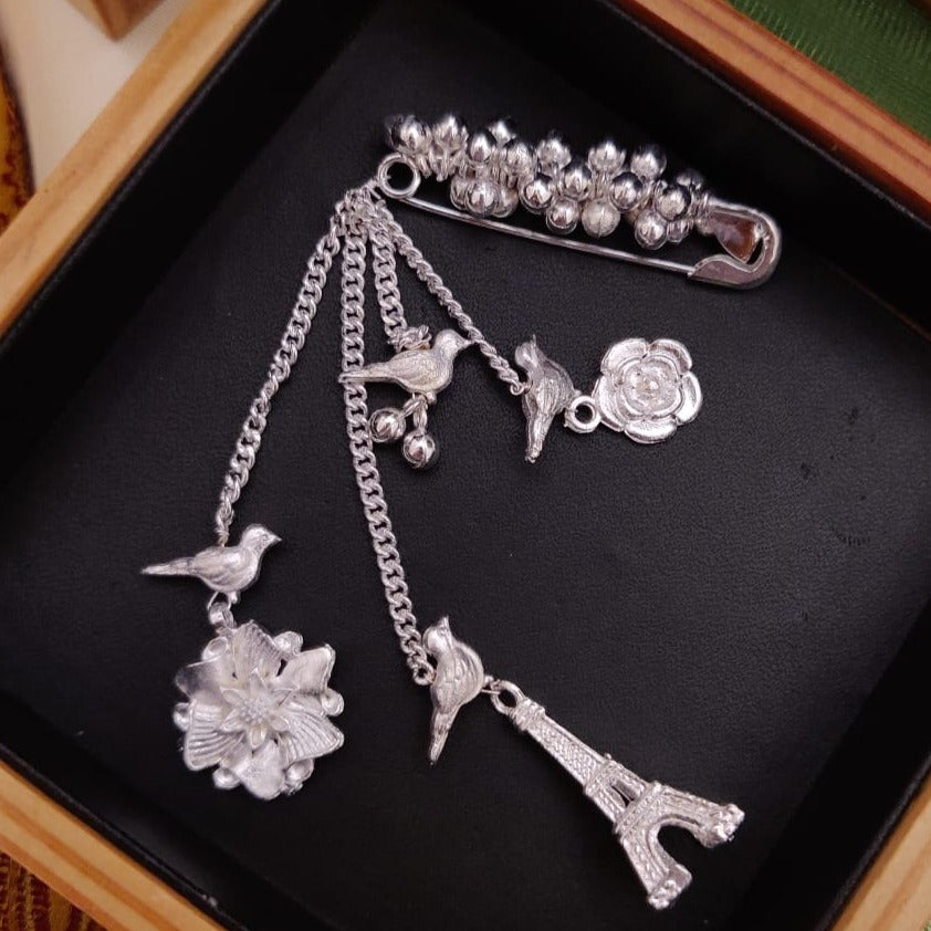 Eiffel tower Pattern German Silver Plated Saree Pin - Abdesignsjewellery