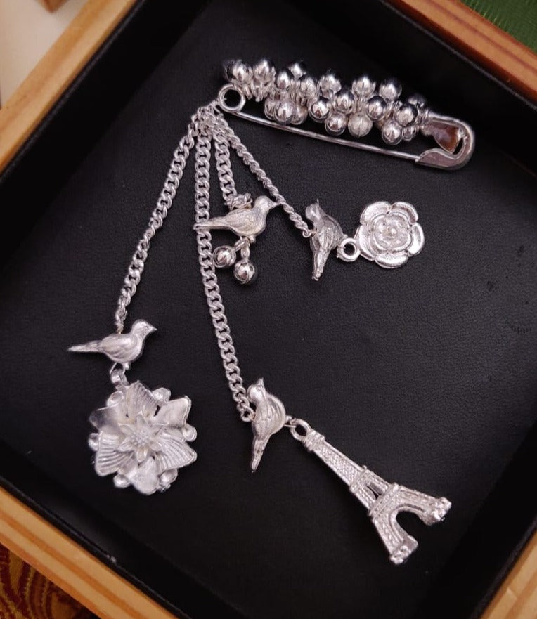 Eiffel tower Pattern German Silver Plated Saree Pin - Abdesignsjewellery