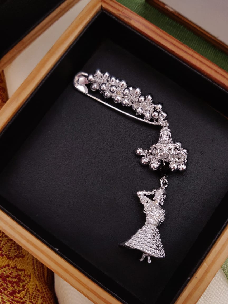 Dancing Doll German Silver Plated Saree Pin - Abdesignsjewellery