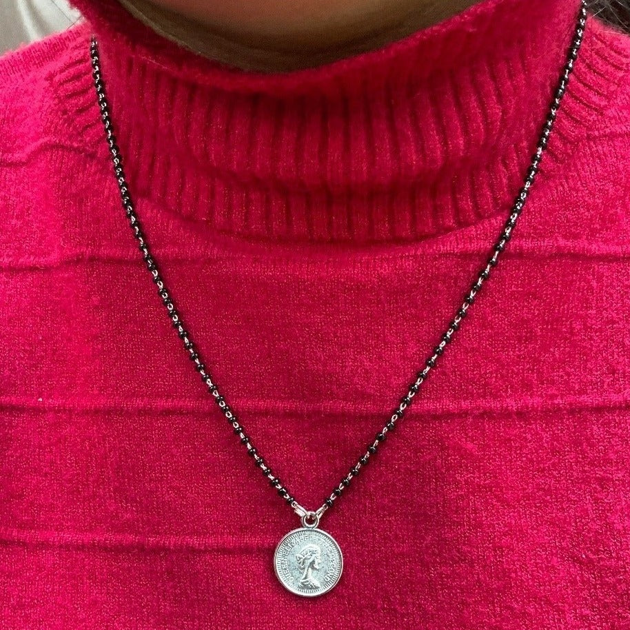 German Silver Oxidised Silver coin Mangalsutra - Abdesignsjewellery