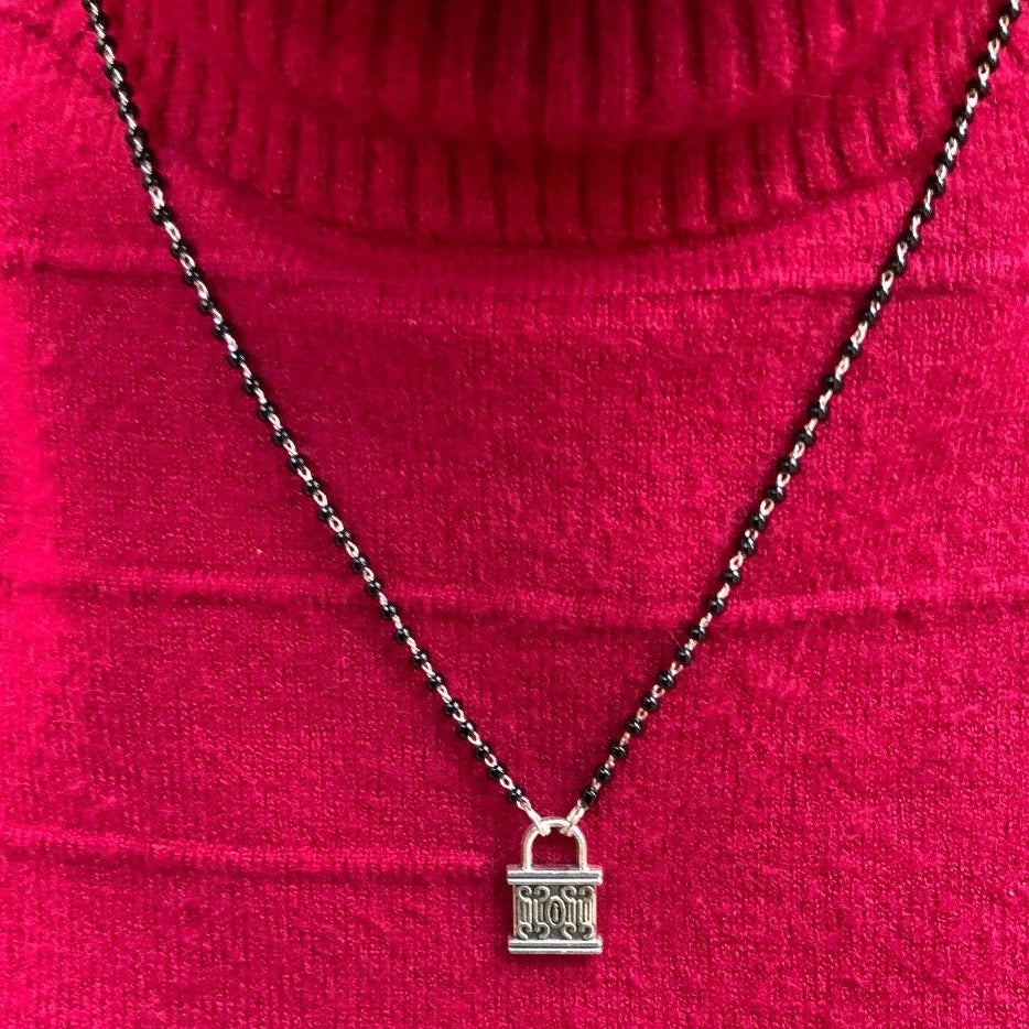 German Silver Oxidised Lock Mangalsutra - Abdesignsjewellery