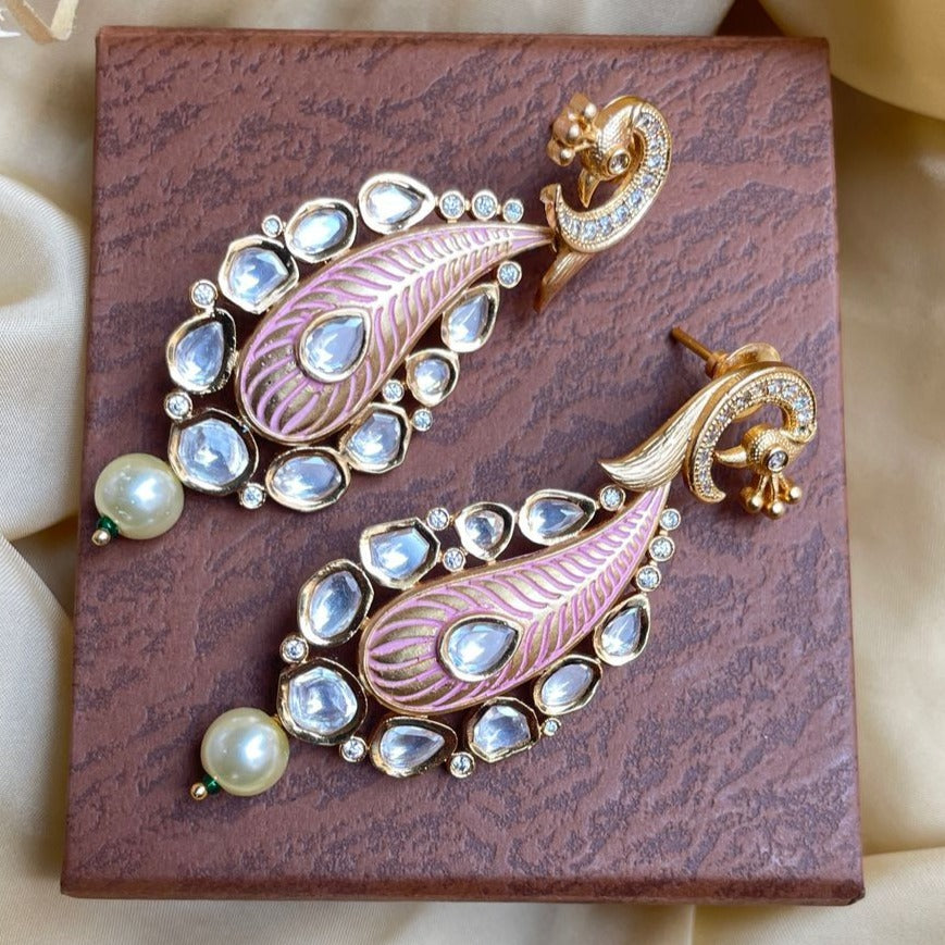 Antique Gold Plated Pearl Drop Kundan Earrings - Abdesignsjewellery